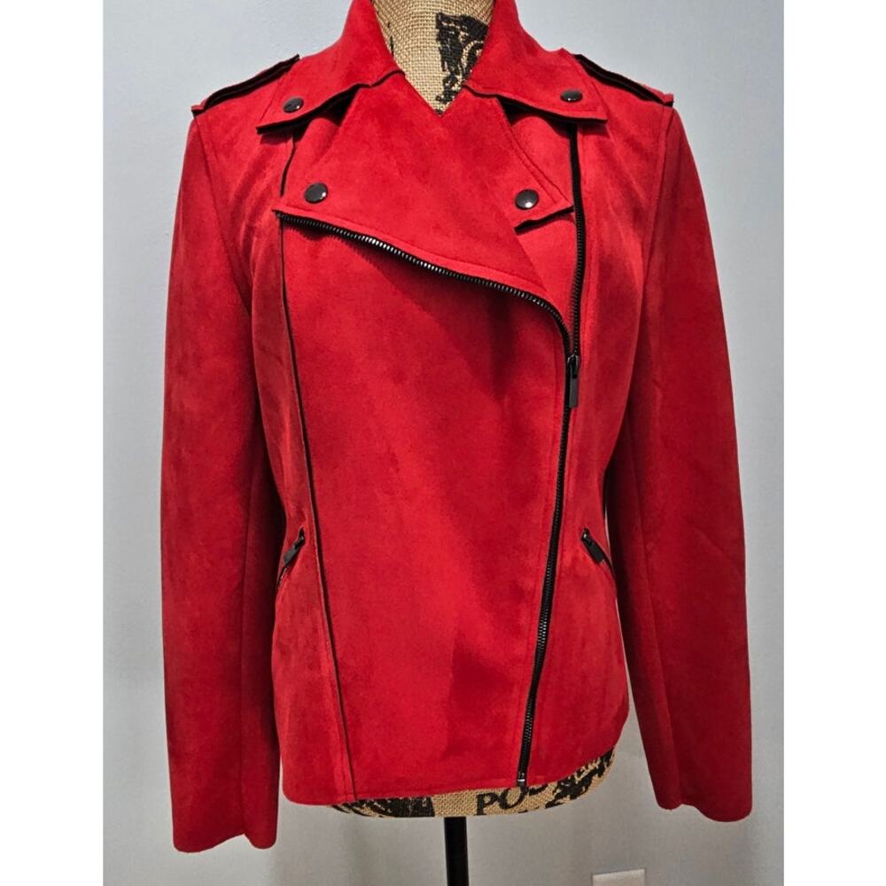 Kut From The Kloth Jacket Faux Suede, Moto, Red, Zippers, Womens Sz M NWT, New - Picture 2 of 10